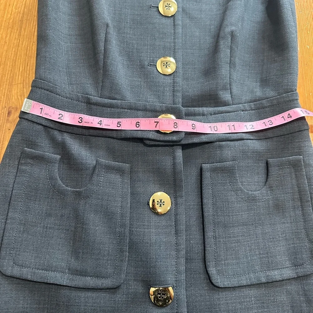 Tory Burch Gray Sleeveless Dress with Gold Buttons